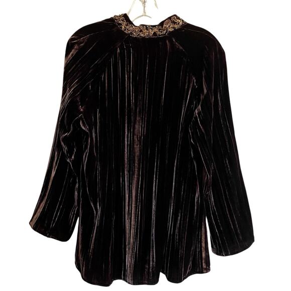 Chicos Tunic Top Womens 1 Medium Brown Velvet Beaded Boho Long Sleeve Shirt - Picture 2 of 7